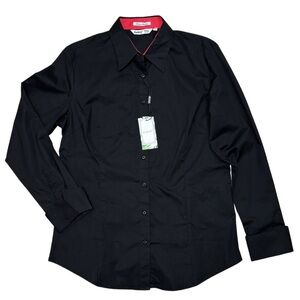 Esabel C Black Cotton Stretch Button Down Shirt Size L NWT Classic Preppy